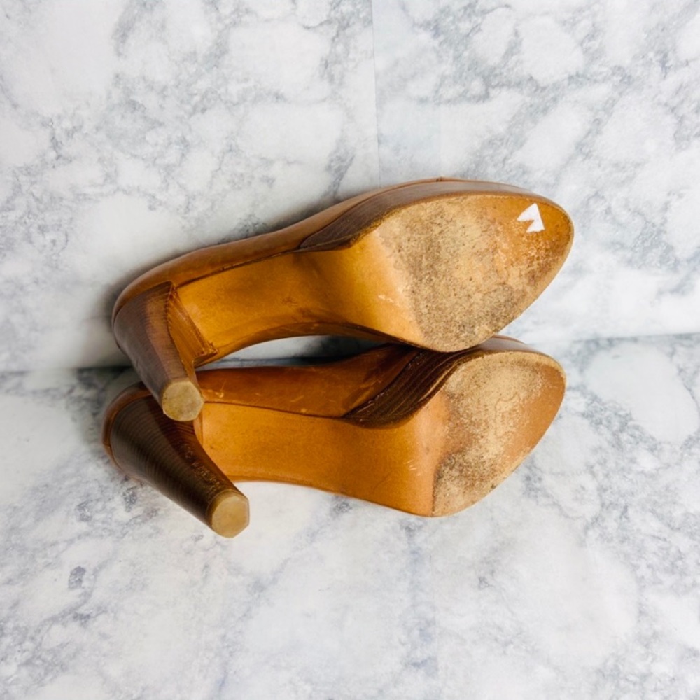 Stuart Weitzman Peep Toe Cognac Heels: Size 7 - image 5